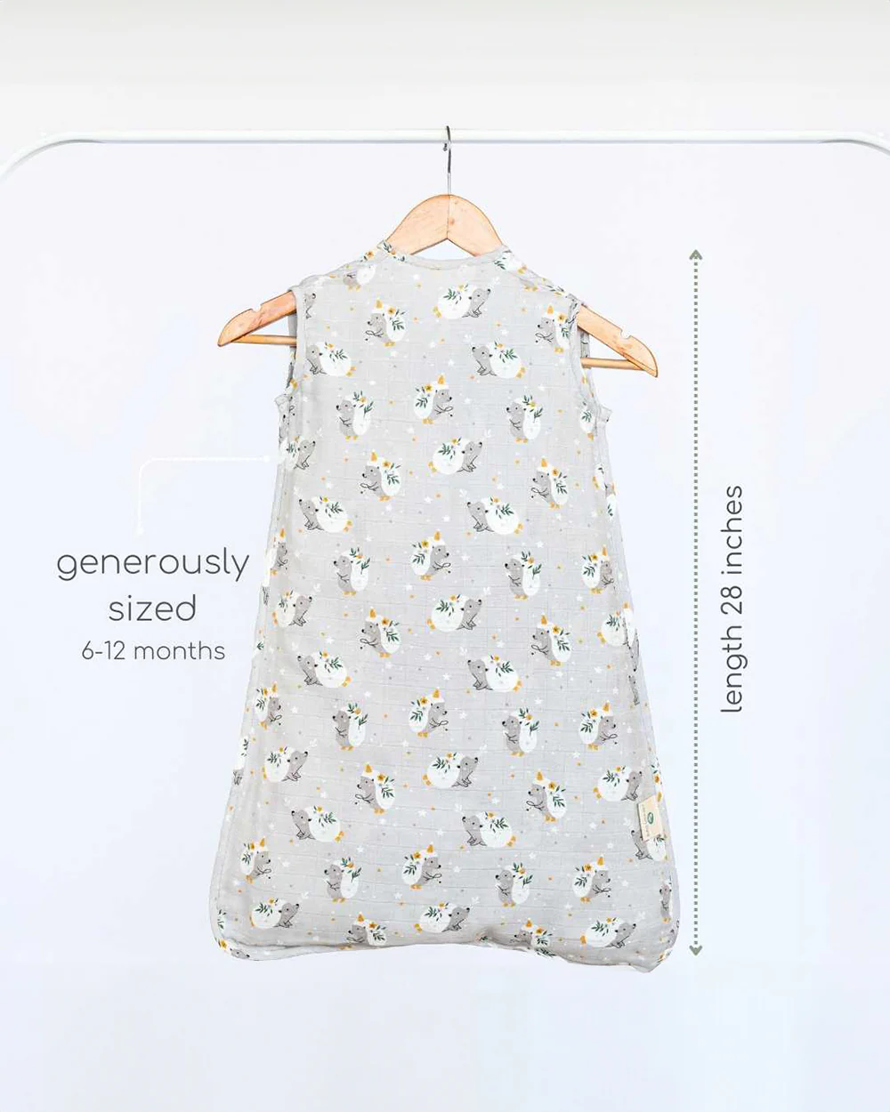 Cocoon Care Bamboo Muslin Sleeping Bag-With Soft & Breathable Muslin-Grows With Your Baby-Hedgehog Blossoms-For Infants-6 to 12M - Image 2