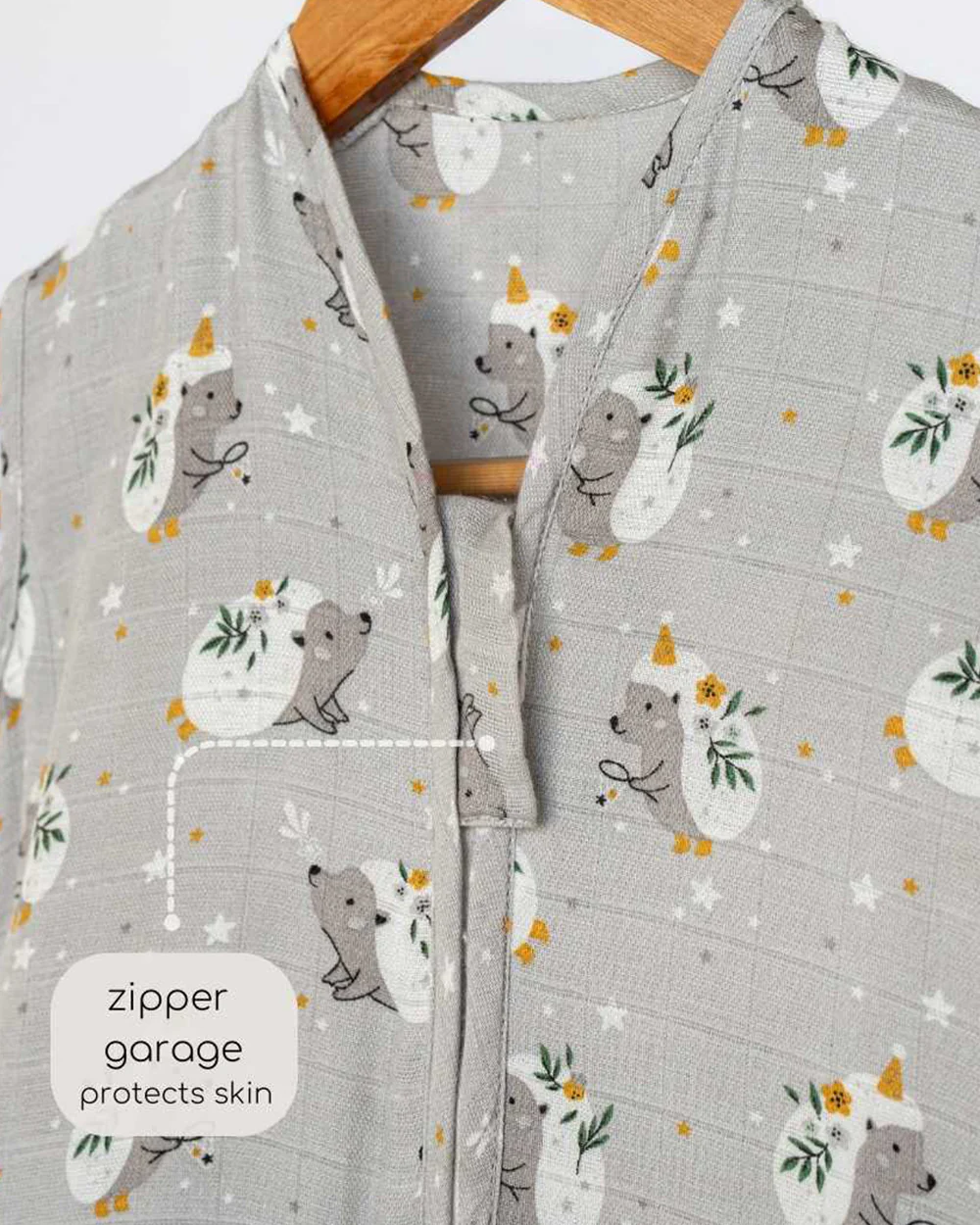 Cocoon Care Bamboo Muslin Sleeping Bag-With Soft & Breathable Muslin-Grows With Your Baby-Hedgehog Blossoms-For Infants-6 to 12M - Image 4