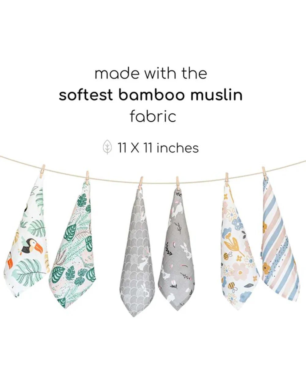 Cocoon Care Bamboo Muslin Wash Cloth-Happy Toucan & Plant Lover-Pack of 2-For Infants - Image 6