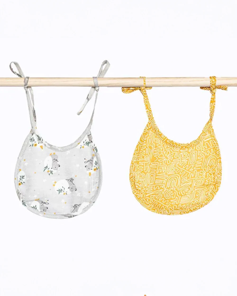 Cocoon Care Bamboo Terry Bib-With Soft Bamboo Muslin-Hedgehog Blossoms & Yellow Dwelling-Pack of 2-For Infants
