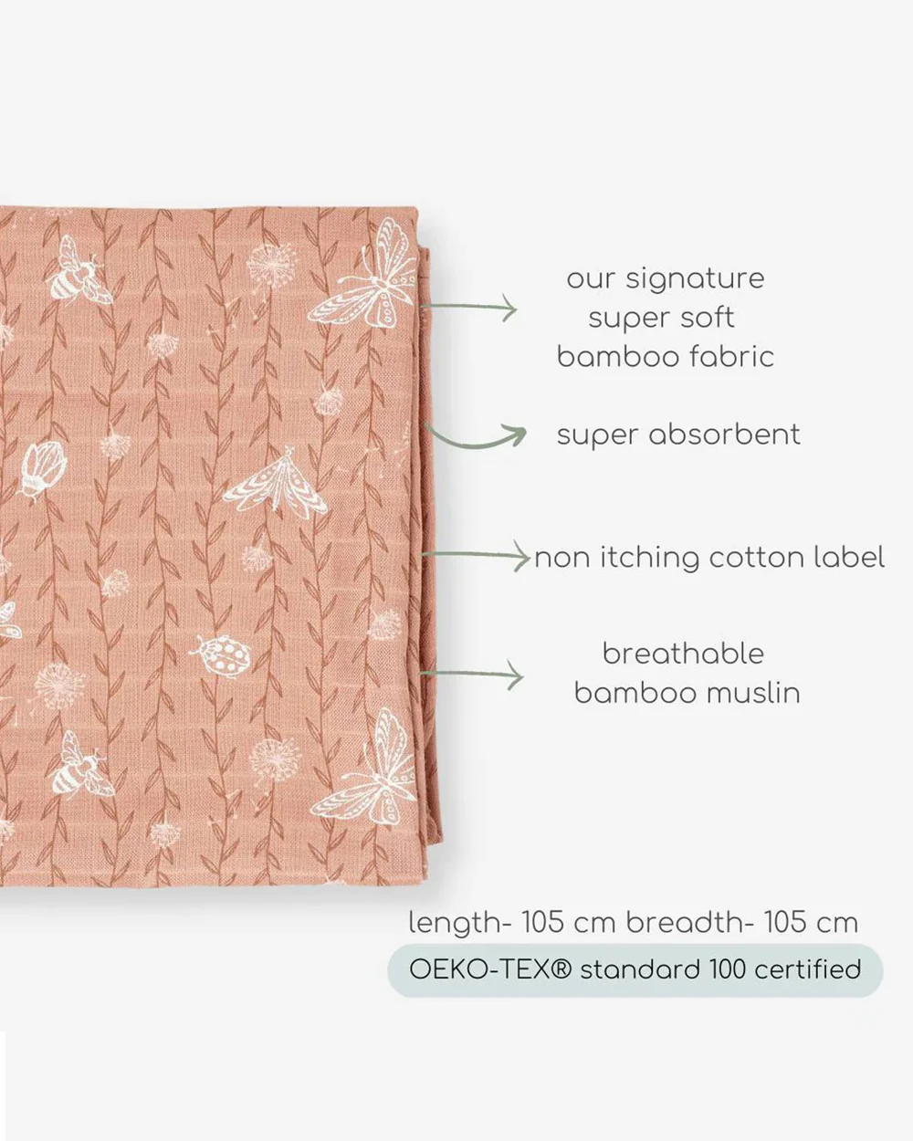 Cocoon Care Bugs & Butterfly & Burnt Orange Swaddle-Bamboo Muslin-Pack of 2-Infant Wraps - Image 4