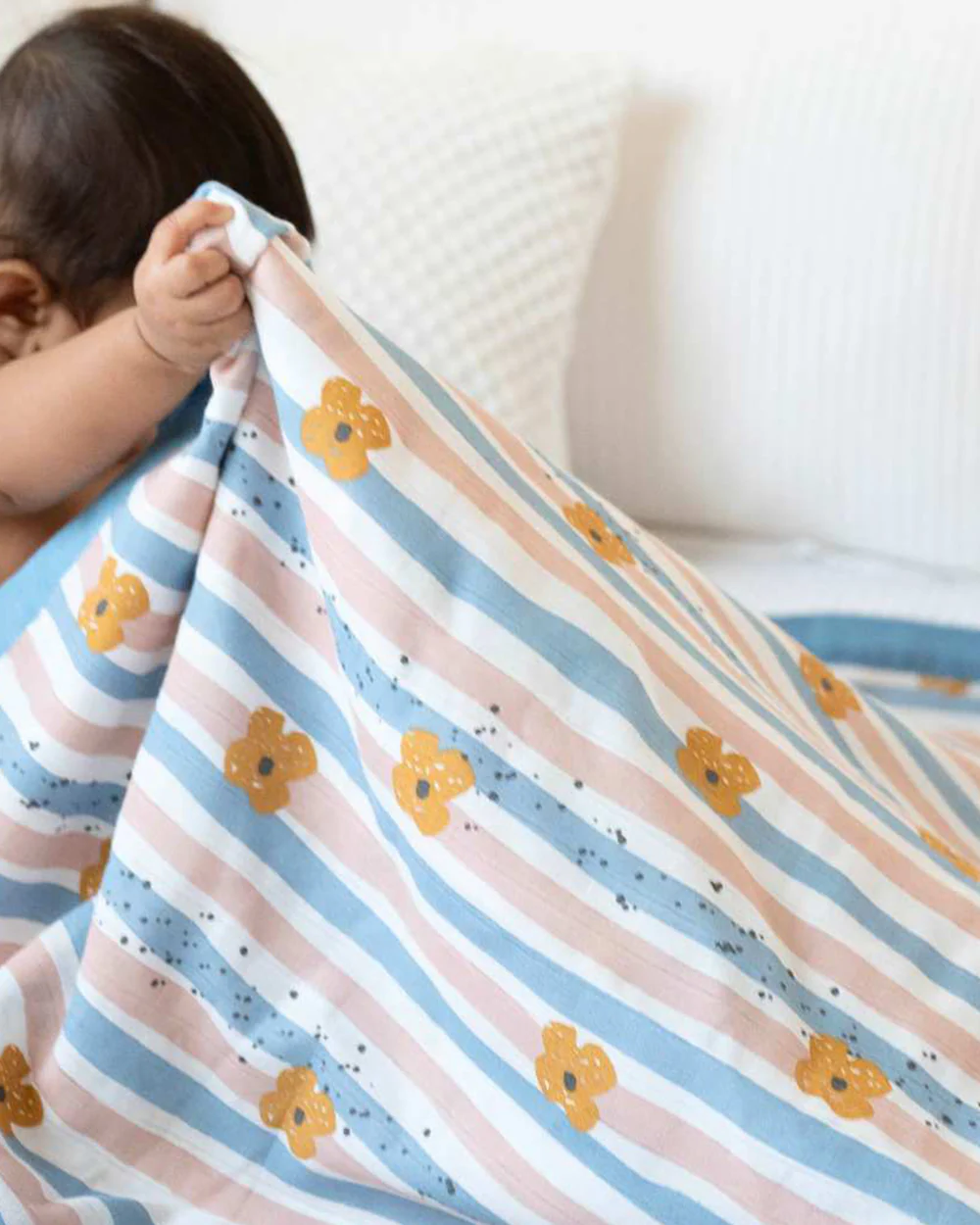 Cocoon Care Busy Bee & Cheerful Stripes Swaddle-Ultra Soft & Breathable Bamboo Muslin-Pack of 2-Infant Wraps - Image 3