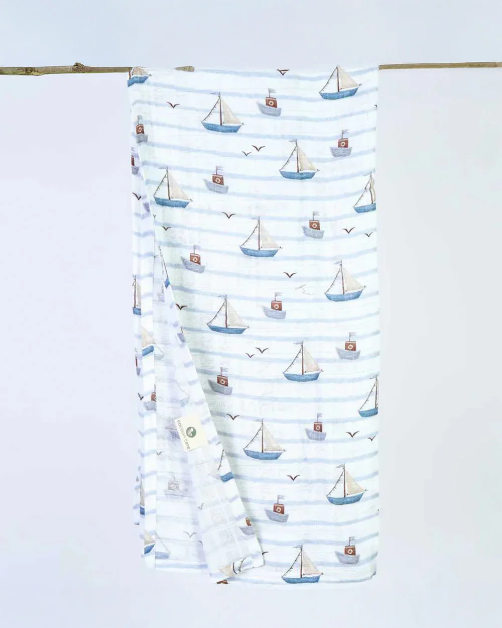 Cocoon Care By The Sea Bamboo Muslin Swaddle-Blue & White-Infant Wraps - Image 3