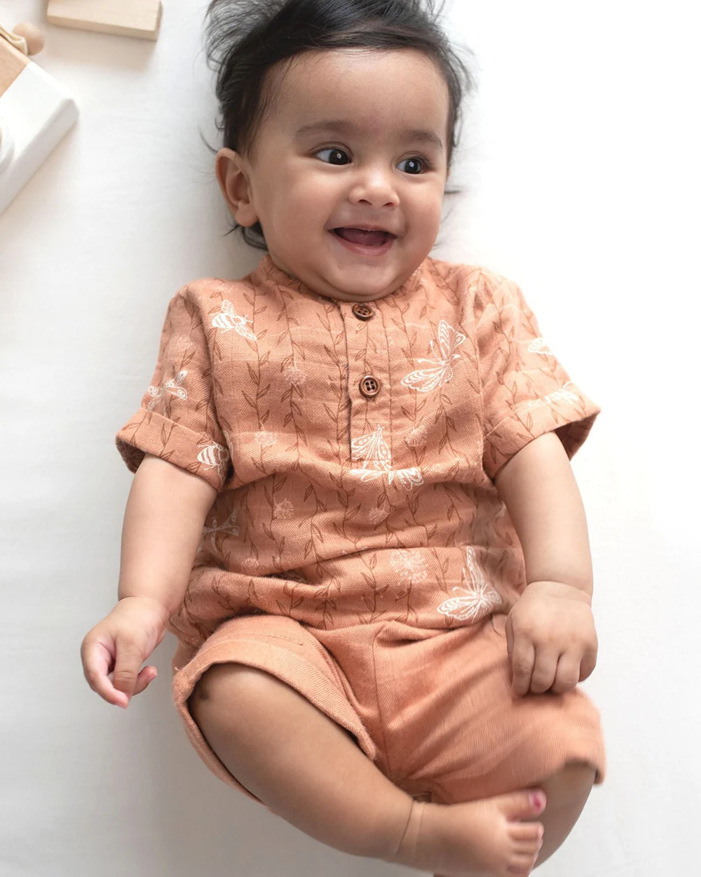 Cocoon Care Orange T-shirt & Shorts Set-Bugs and Butterfly-Bamboo Muslin-For Infants - Image 4