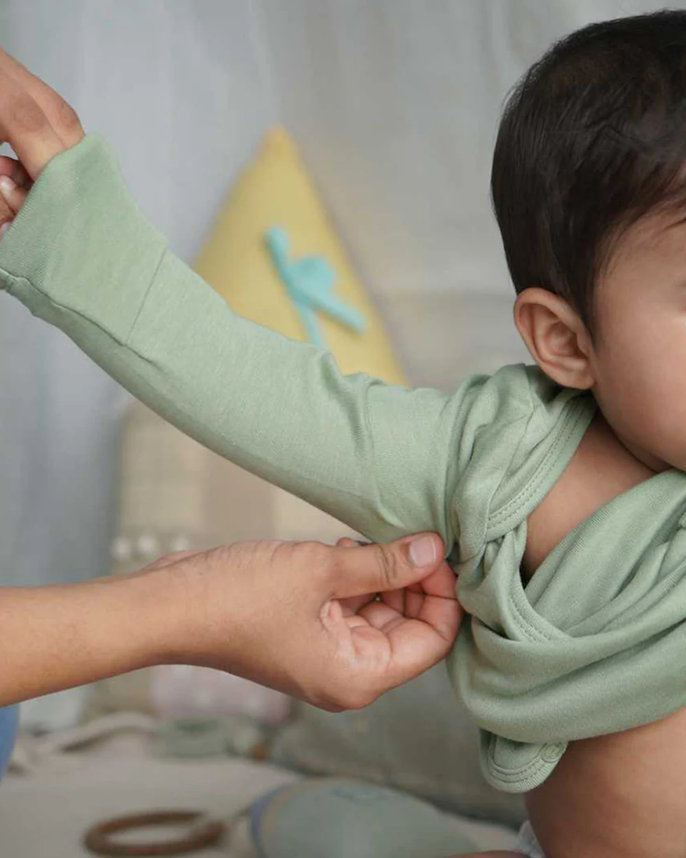 Cocoon Care Sage Green Bodysuit-Solid-Bamboo-For Infants - Image 5
