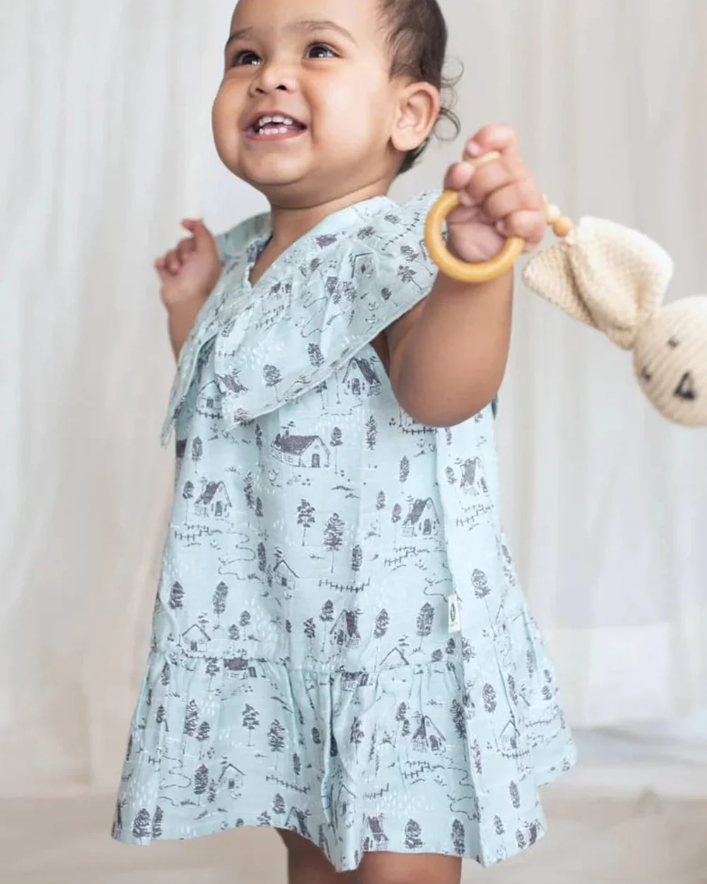Cocoon Care Sky Blue Frock Dress-Farm House-Bamboo Muslin-For Infants - Image 6