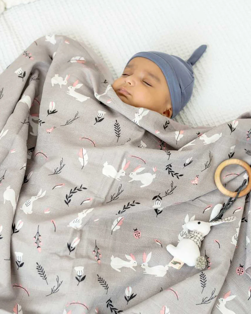 Cocoon Care Swaddle & Blanket Combo Pack-With Soft & Breathable Bamboo Muslin-Rabbit Farm - Image 2