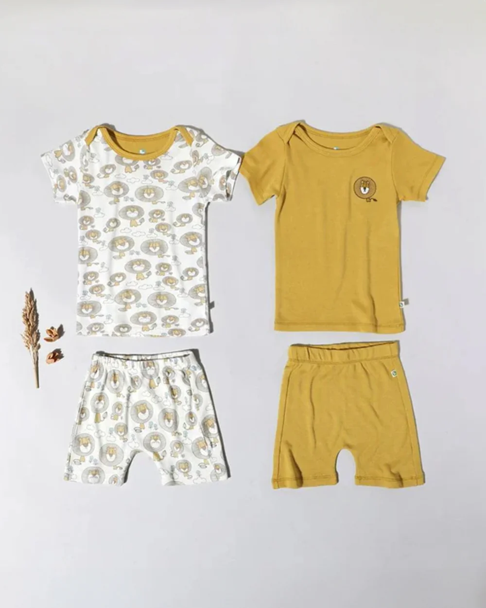 Cocoon Care White & Mustard Coord Set-Mighty Lion & Mustard Yellow-Bamboo Muslin-Pack of 2-For Infants