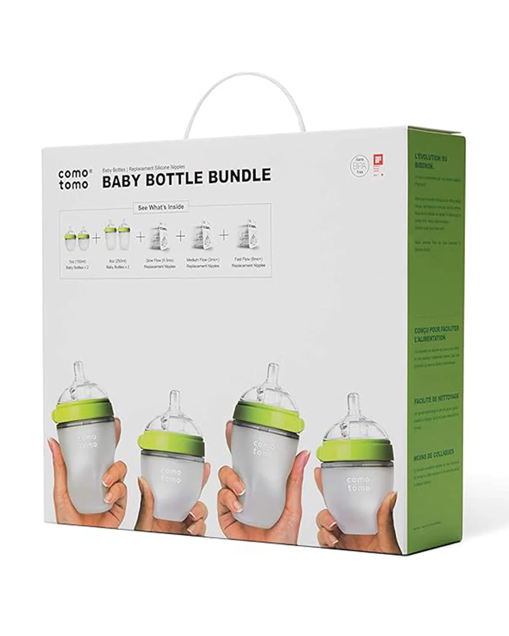 Comotomo Feeding Bottle Bundle Pack-Global Award Winner-2x 150 ml Bottles, 2x 250 ml Bottles, 2x 0-3M Nipples, 2x 3-6M Nipples & 2x 6M+ Nipples-Green-Dual Anti Colic Vent
