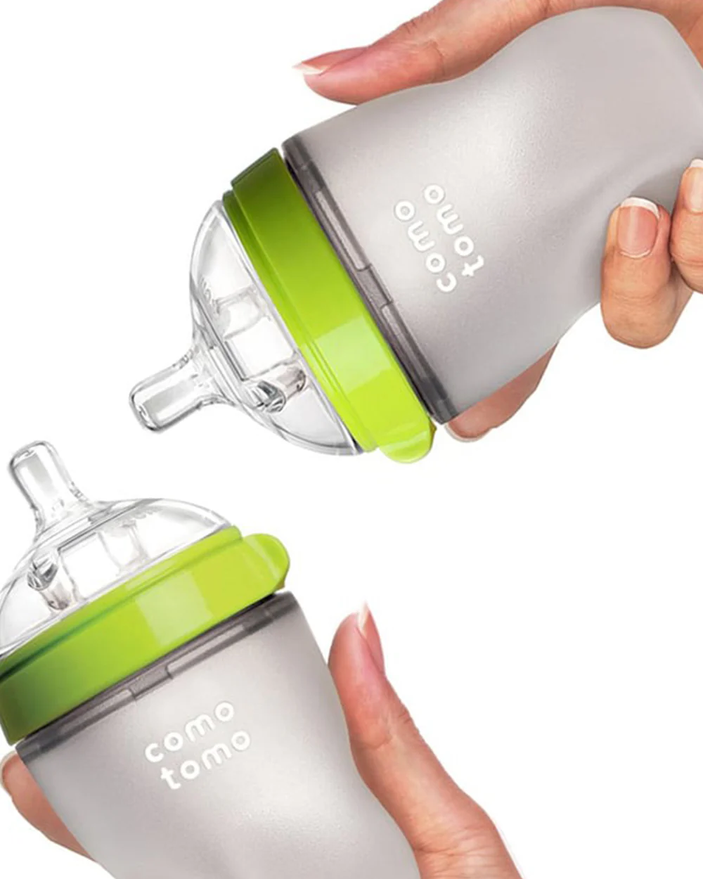 Comotomo Wide Neck Silicone Feeding Bottle-Global Award Winner-With Medium Flow Nipple-3 to 6M-Pack of 2-Dual Anti Colic Vent-250 ml-Green - Image 8