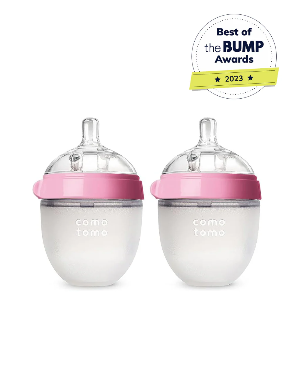 Comotomo Wide Neck Silicone Feeding Bottle-Global Award Winner-With Slow Flow Nipple-0 to 3M-Pack of 2-Dual Anti Colic Vent-150 ml-Pink - Image 2