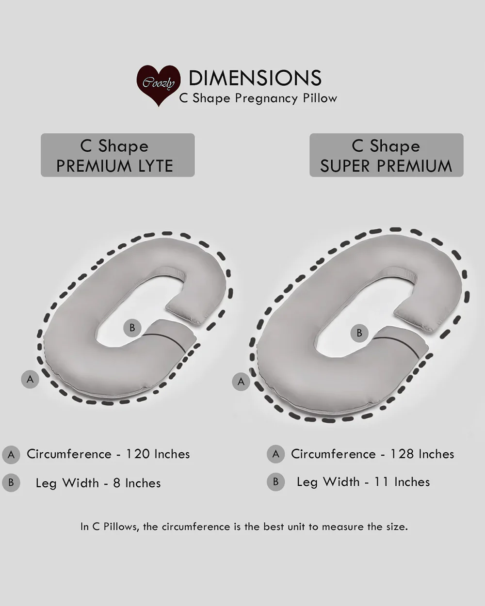 Coozly C shaped Pregnancy Pillow-Full Body-Grey-Premium Lyte-Microfibre-Removable & Washable Cover-For Maternity - Image 2