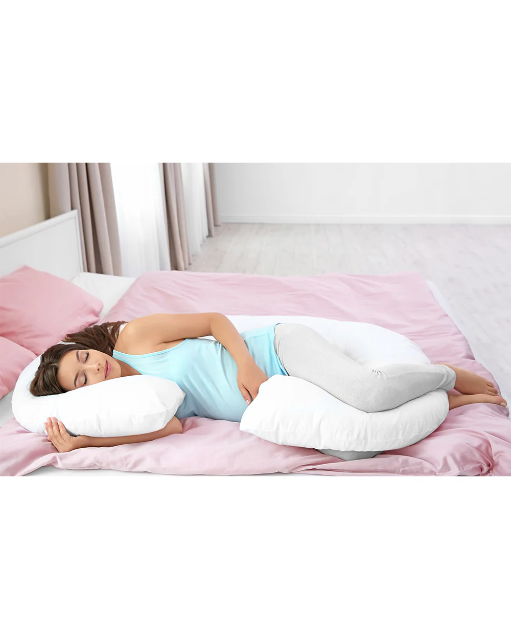 Coozly C shaped Pregnancy Pillow-Full Body-Pink-Premium Lyte-Microfibre-Removable & Washable Cover-For Maternity - Image 3