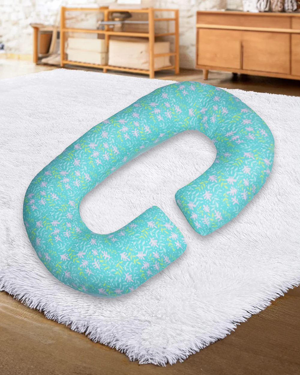 Coozly C shaped Pregnancy Pillow-Full Body-Green Flora-Super Premium-Microfibre-Removable & Washable Cover-For Maternity - Image 6