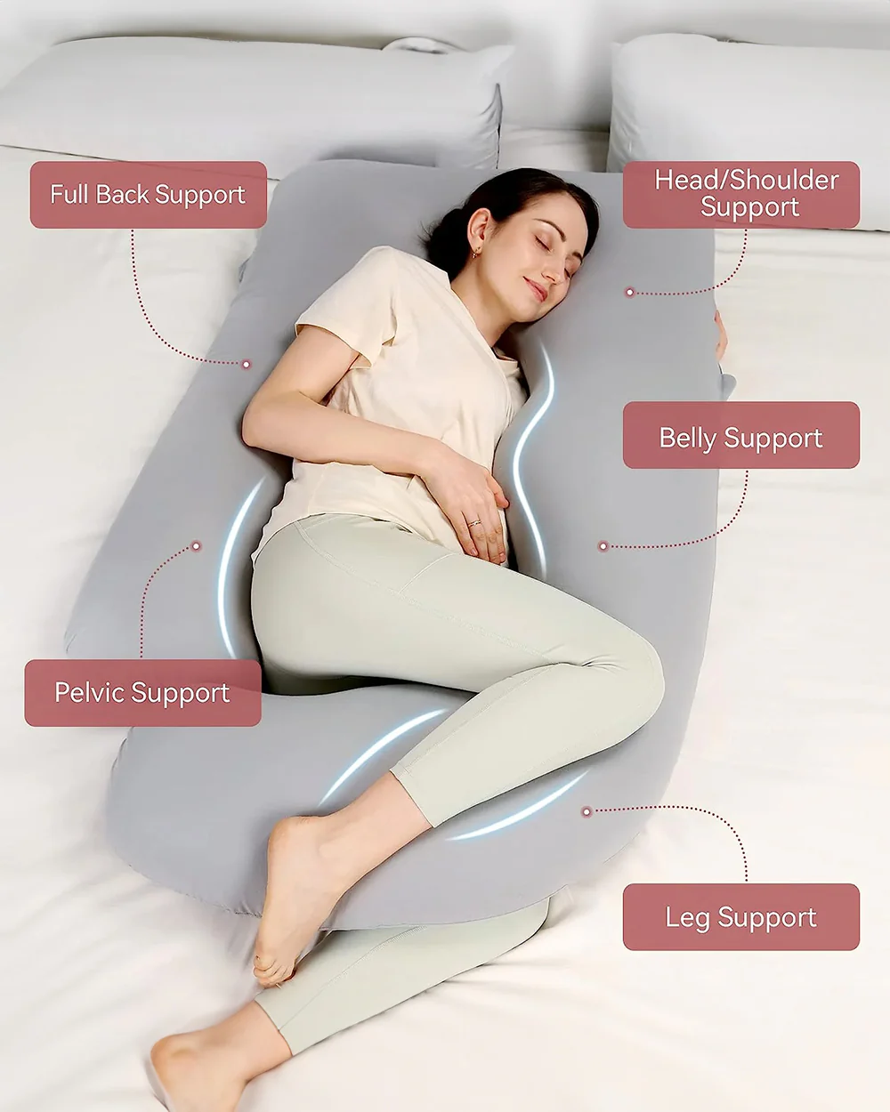 Coozly G shaped Pregnancy Pillow-Full Body-Grey-Microfibre-Removable & Washable Cover-For Maternity - Image 2