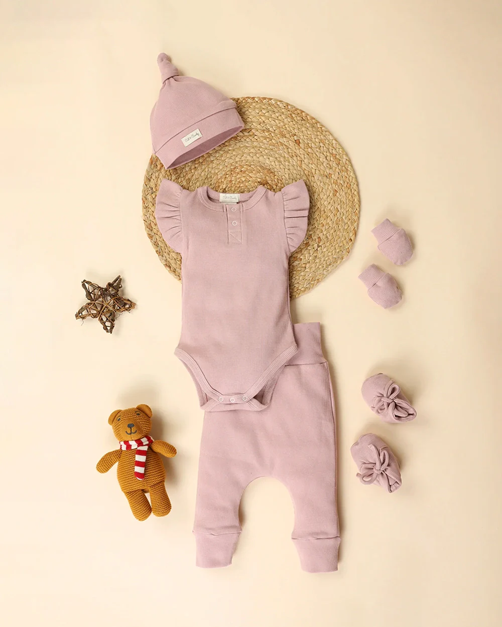 Cot & Candy Baby Blush Pink Sleeveless Bodysuit New Born Gift Set-Pack Of 5-Gift For Baby Shower & Baby Birthday