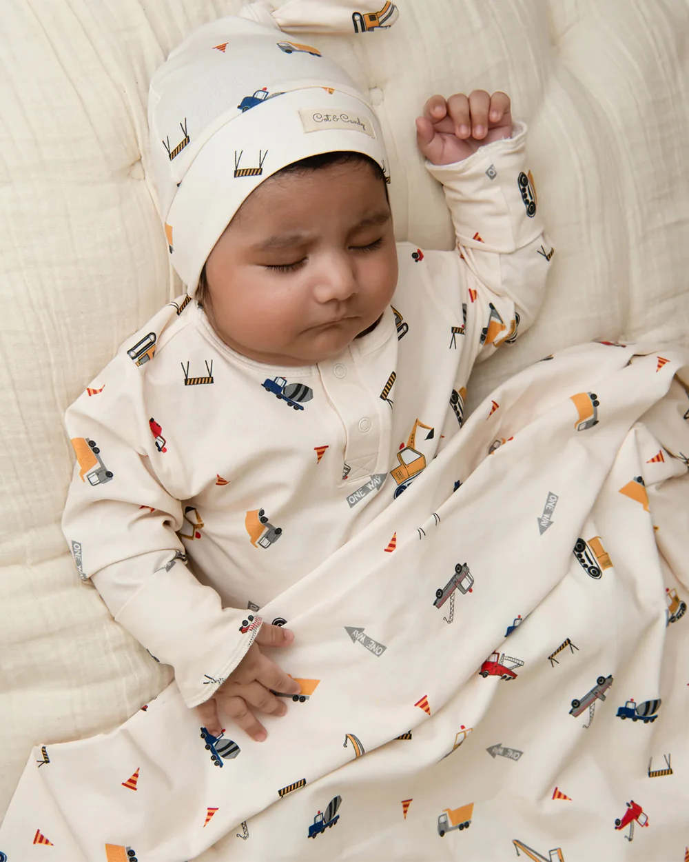 Cot & Candy Baby Cream Cap-Construction-Organic Cotton-For Infants - Image 3