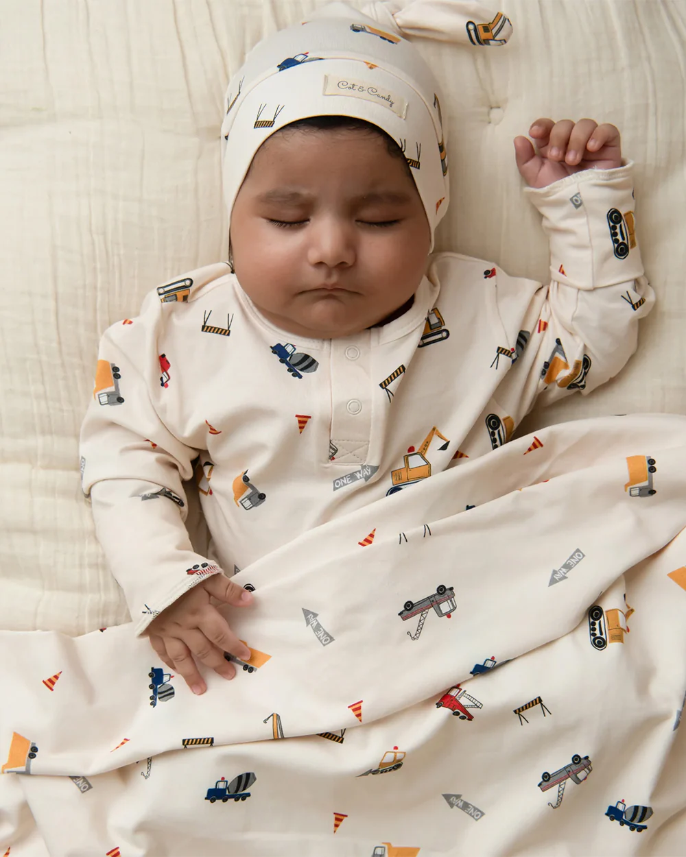 Cot & Candy Baby Cream Cap-Construction-Organic Cotton-For Infants - Image 4