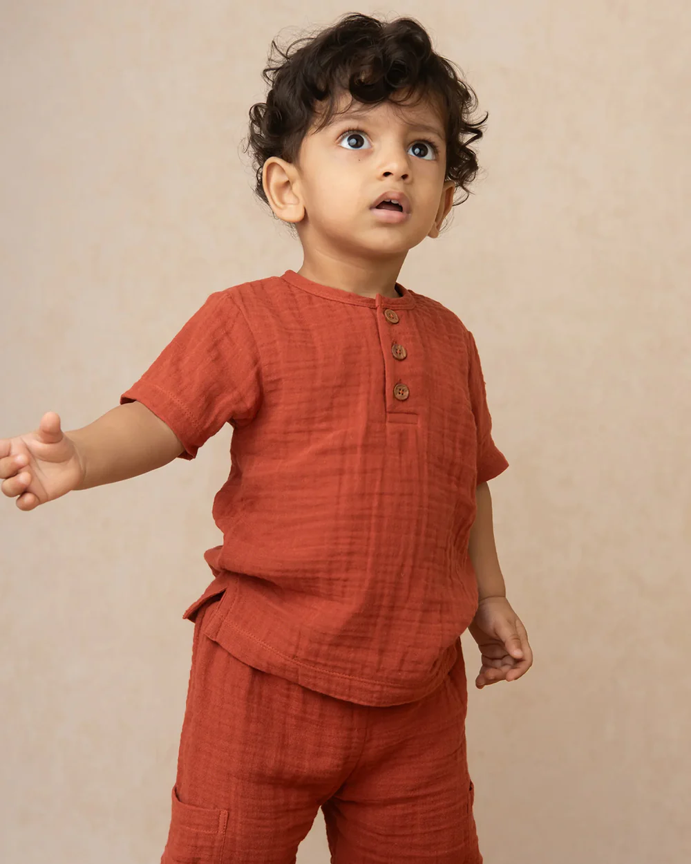 Cot & Candy Baby Crimson Red Short Sleeves T-Shirt-Pincante-Organic Muslin-For Infants - Image 2