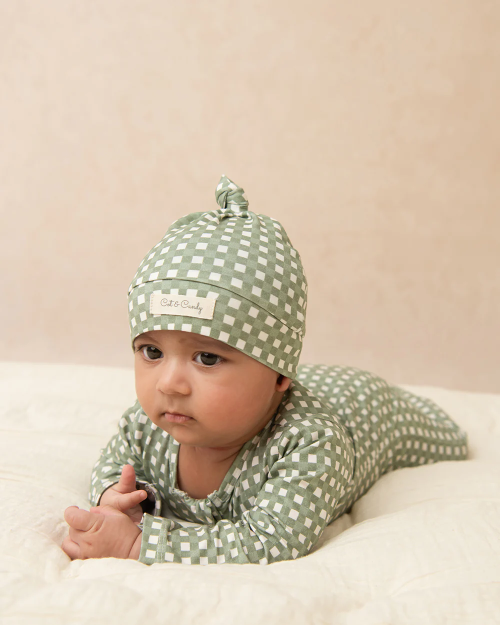 Cot & Candy Baby Grey Cap-Mineral Gingham-Organic Cotton-For Infants - Image 3