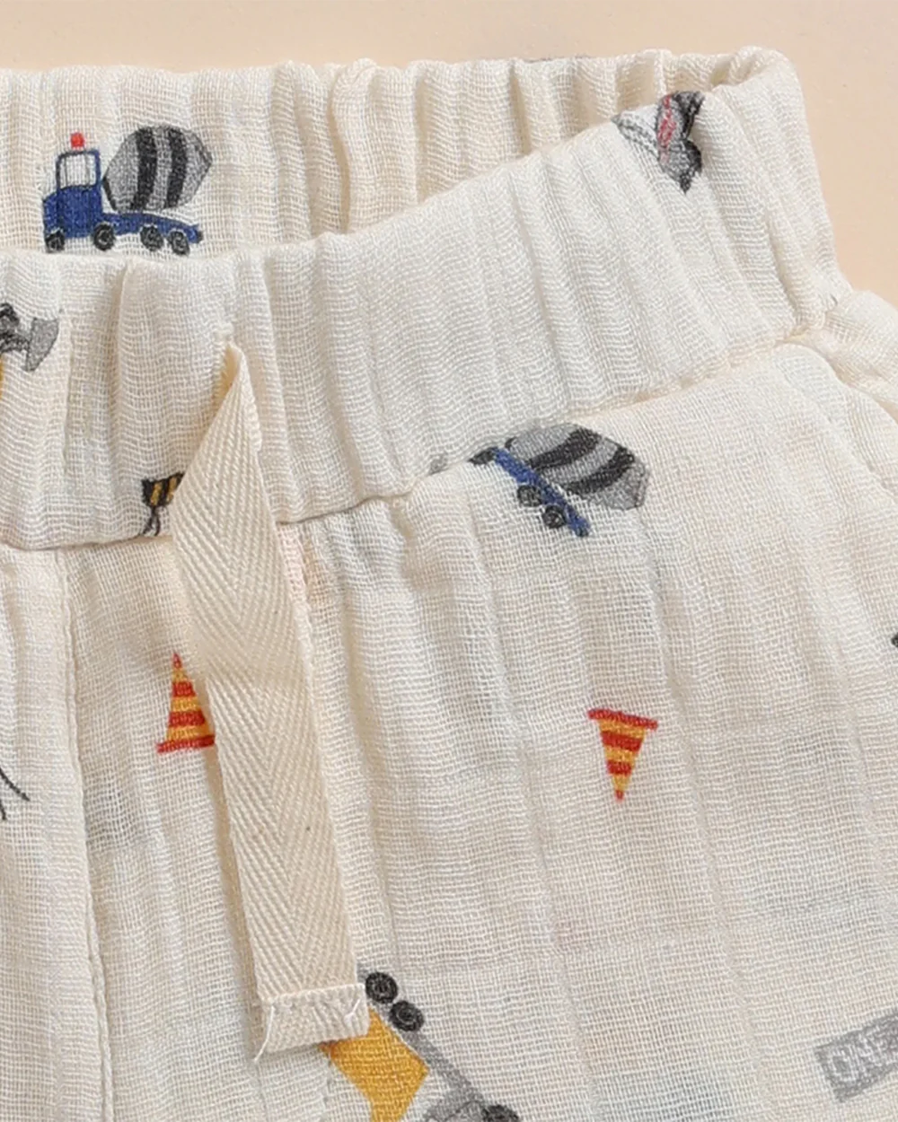 Cot & Candy Baby Off White Top & Shorts Set-Organic Muslin-Construction Print-For Infants - Image 8