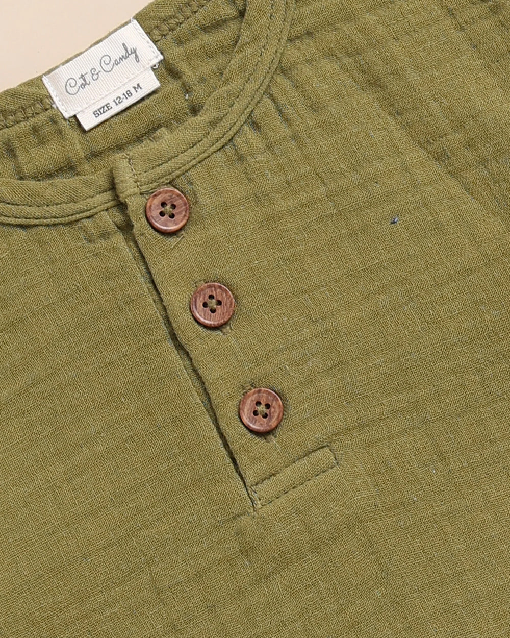 Cot & Candy Baby Olive Green Long Sleeves T-Shirt-Olive-Organic Muslin-For Infants - Image 3