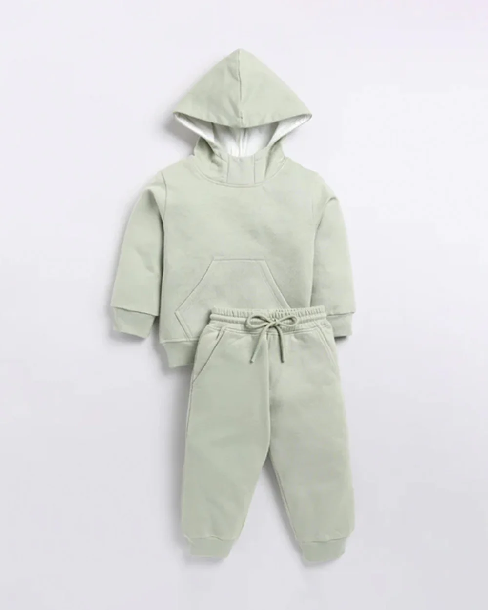 Cot & Candy Baby Pastel Green Winter Wear Hoodie & Jogger Set-Solid-GOTS Certified Organic Fleece-For Infants - Image 10