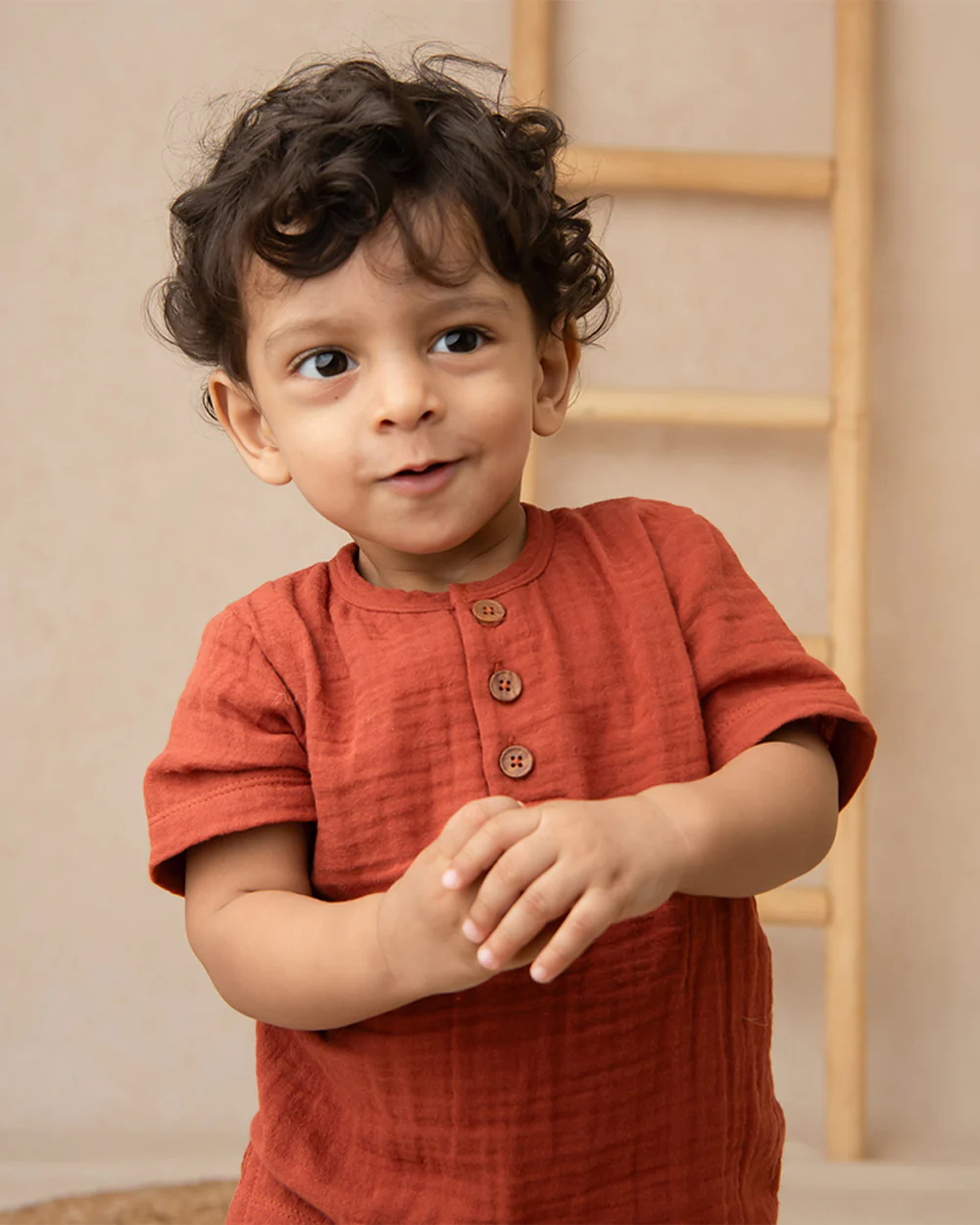 Cot & Candy Baby Picante Short Sleeve T-shirt & Jogger Set-Solid-Muslin-For Infants - Image 4
