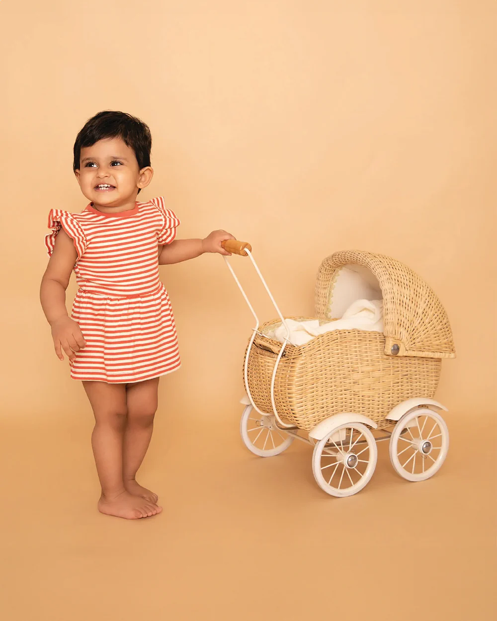 Cot & Candy Baby Red Frock Dress-Berry Stripe-Organic Cotton-For Infants - Image 8