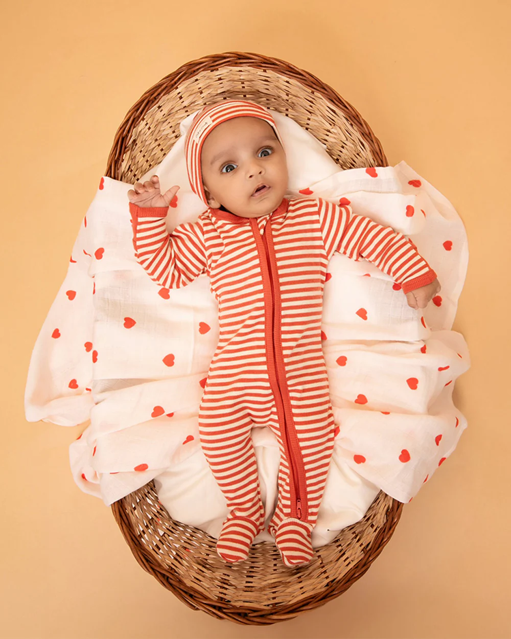 Cot & Candy Baby Red Sleepsuit-Berry Stripe-Organic Cotton-For Infants - Image 2