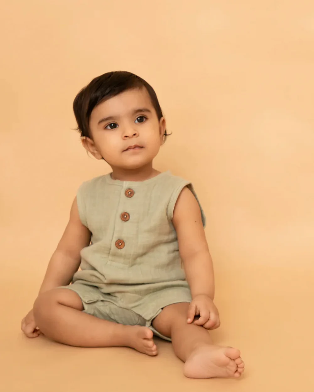 Cot & Candy Baby Sage Green Romper-Sage-Organic Muslin-For Infants - Image 7