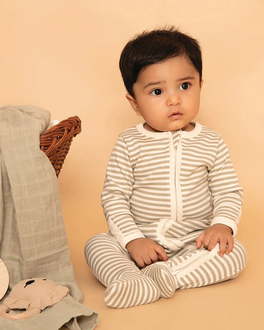 Cot & Candy Baby Sage Sleepsuit-Dewkist Stripe-Organic Cotton-For Infants - Image 5