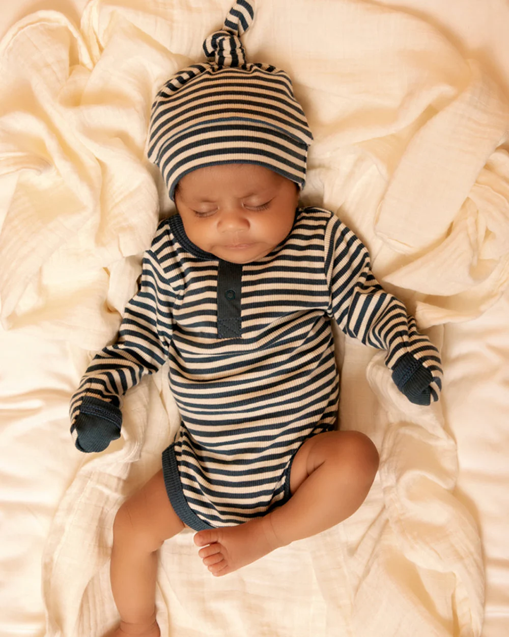 Cot & Candy Baby Teal Cap-Striped-Organic Cotton-For Infants - Image 3