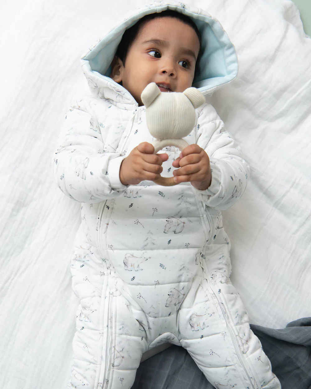 Cot & Candy Baby White Quilted Sleepsuit-Printed-Cotton-For Infants - Image 6