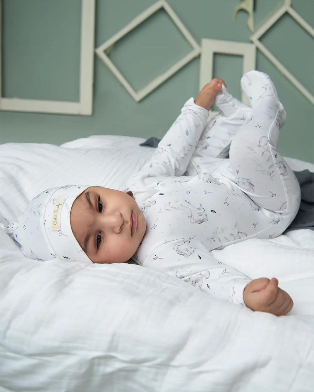 Cot & Candy Baby White Sleepsuit-Constellation Bear-Organic Cotton-For Infants - Image 4