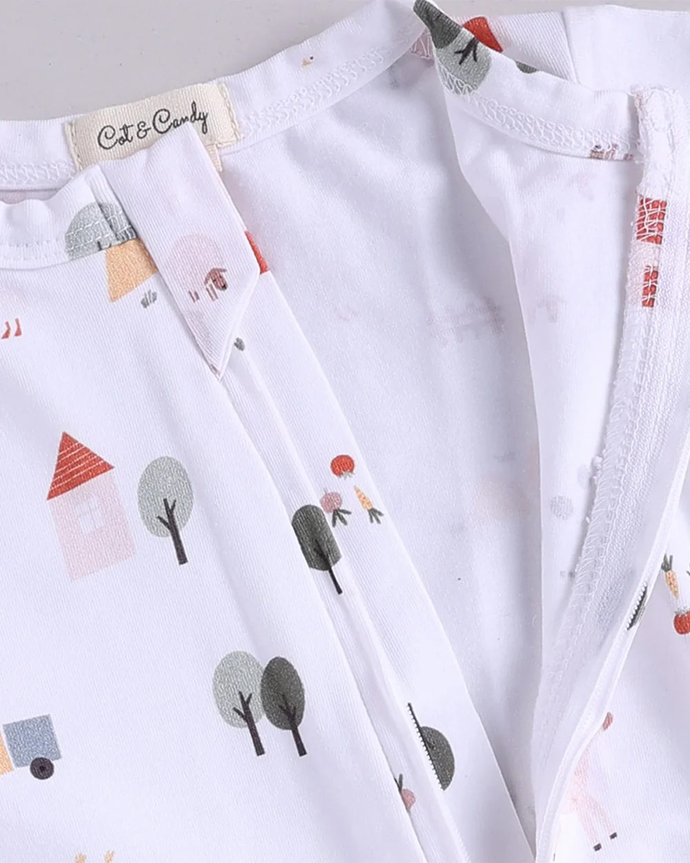 Cot & Candy Baby White Sleepsuit-Farm Animals-Organic Cotton-For Infants - Image 4