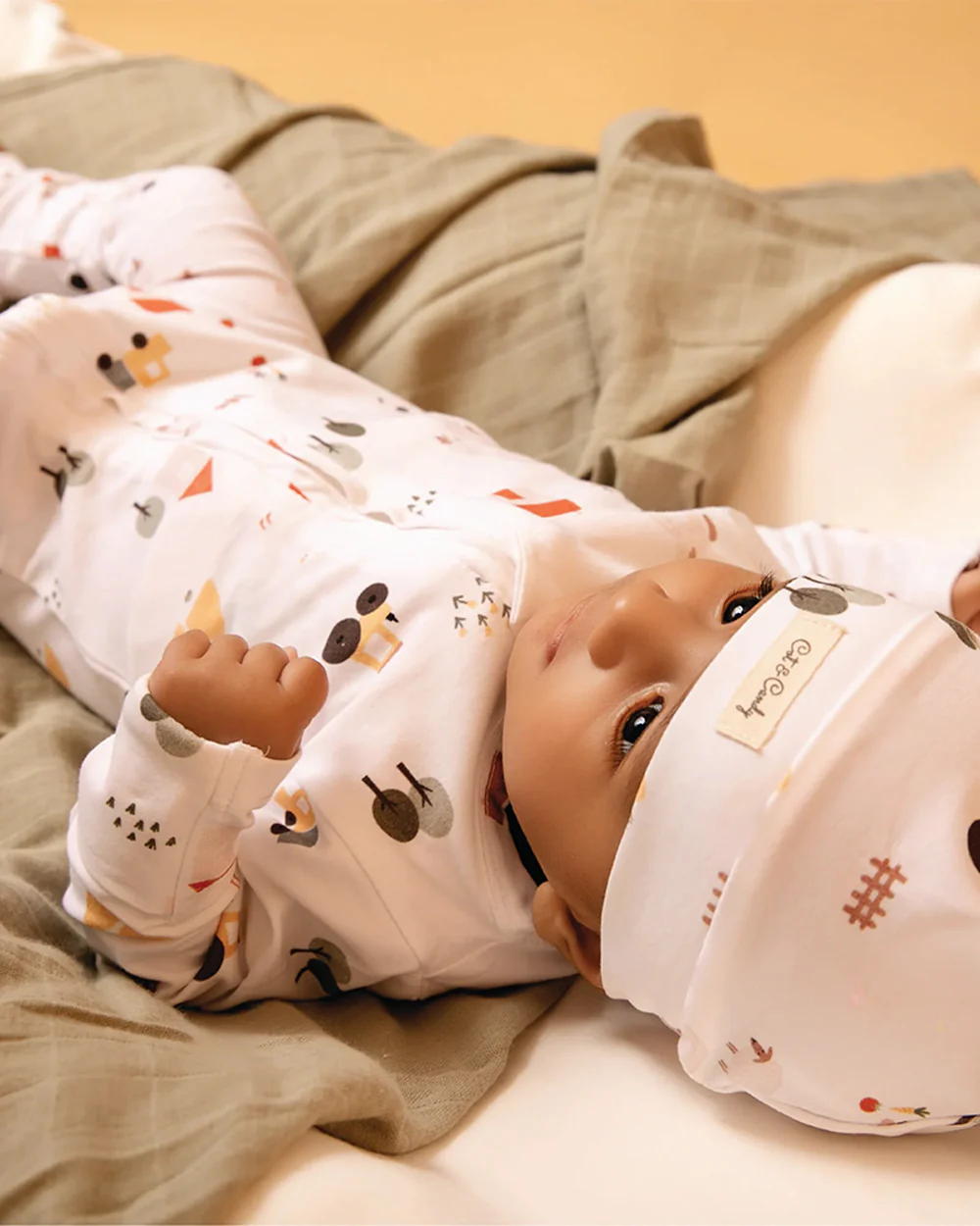 Cot & Candy Baby White Sleepsuit-Farm Animals-Organic Cotton-For Infants - Image 7