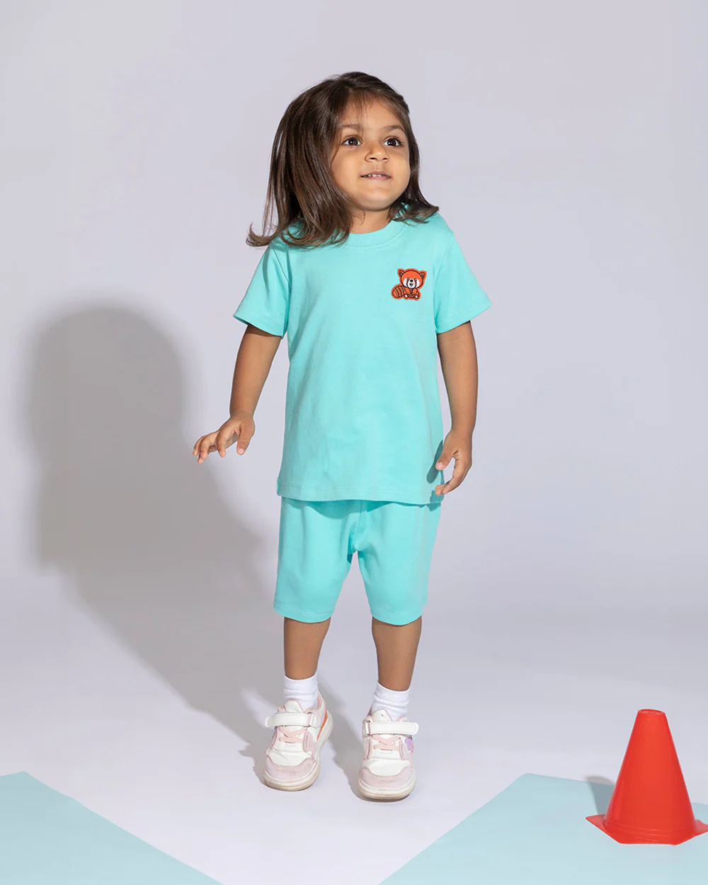Cotton Bug Turquoise T-shirt & Shorts Set-Red Panda-Organic Cotton-For Infants - Image 3