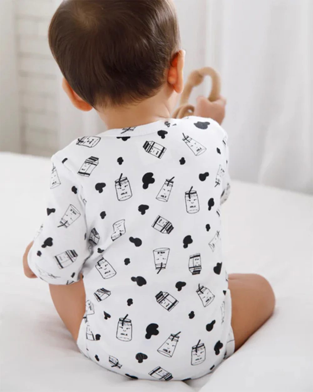 Cotton Bug White & Black Bodysuit-Milk-Organic Cotton-Full Sleeves-Pack of 3-For Infants - Image 22