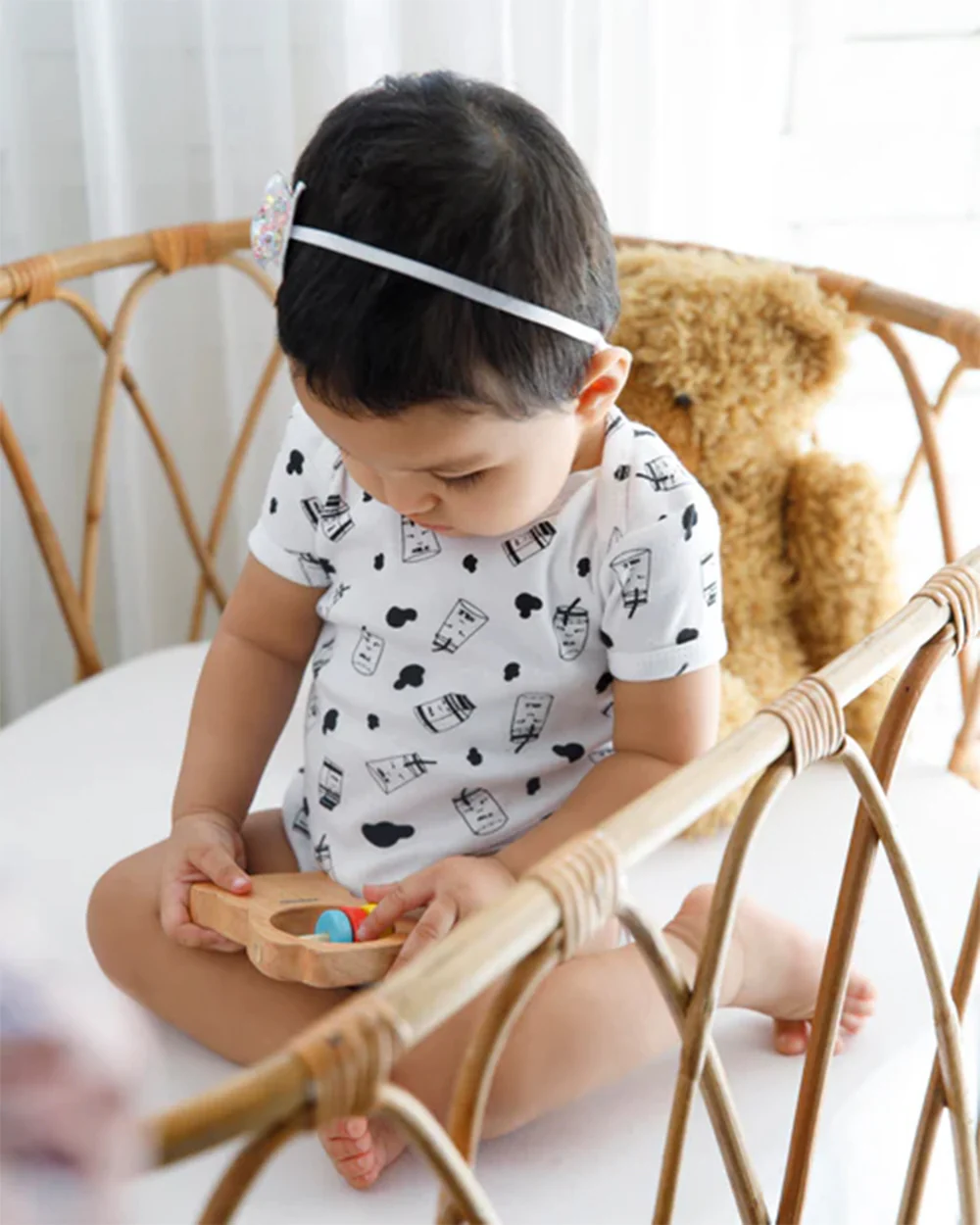 Cotton Bug White & Black Bodysuit-Milk-Organic Cotton-Half Sleeves-Pack of 3-For Infants - Image 3