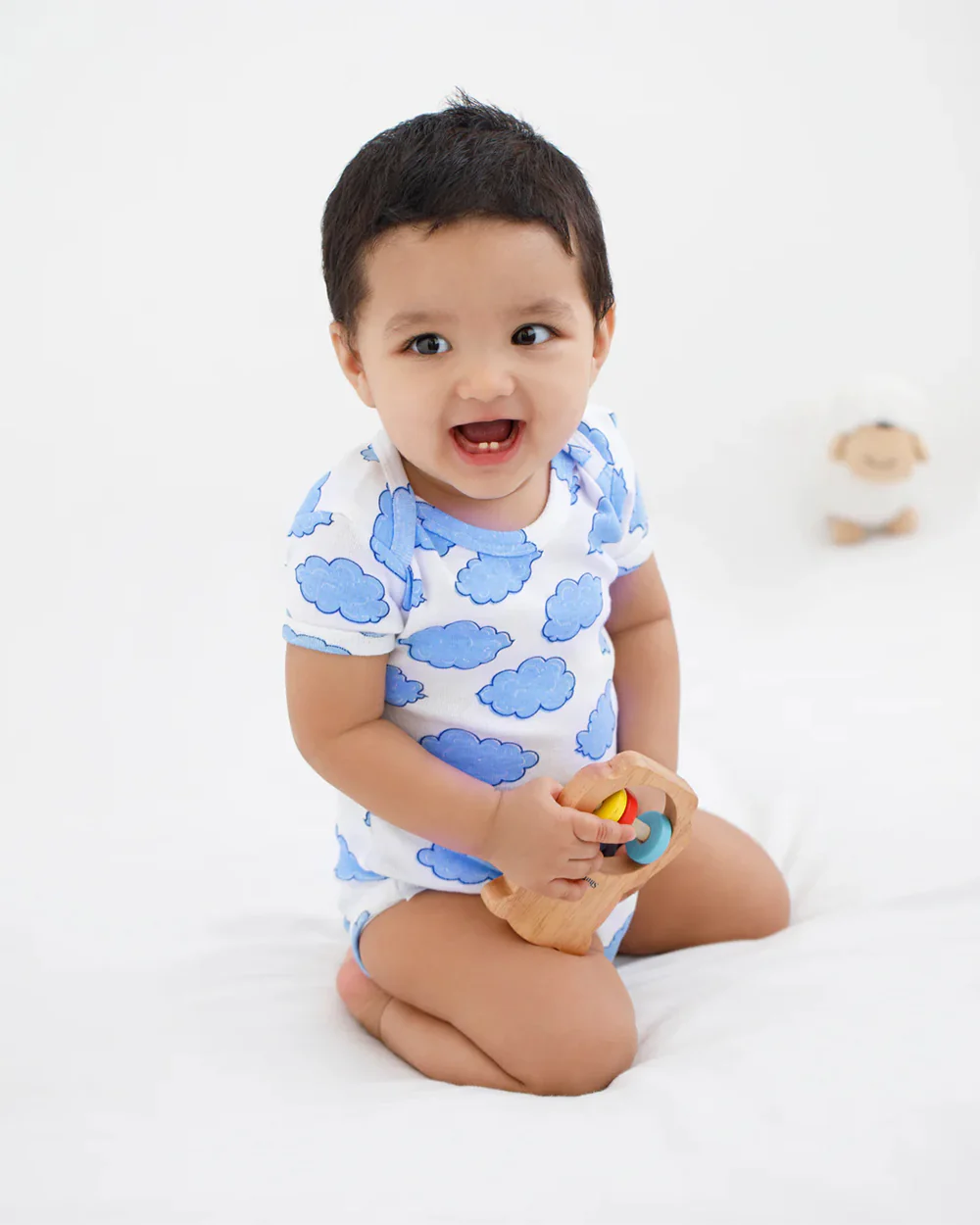 Cotton Bug White & Blue Bodysuit-Cloud-Organic Cotton-Half Sleeves-Pack Of 3-For Infants - Image 3