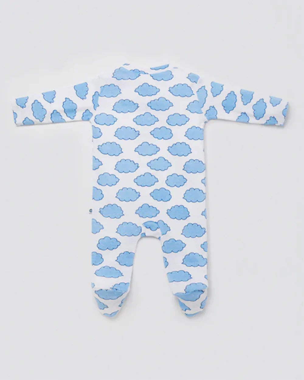 Cotton Bug White & Light Blue Sleepsuit-Cloud Print-100% Organic Cotton-For Infants - Image 3