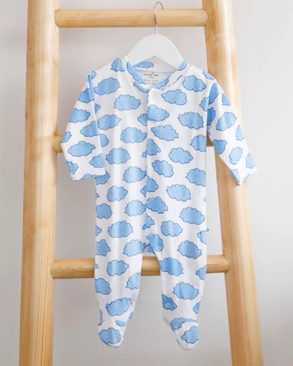 Cotton Bug White & Light Blue Sleepsuit-Cloud Print-100% Organic Cotton-For Infants - Image 4