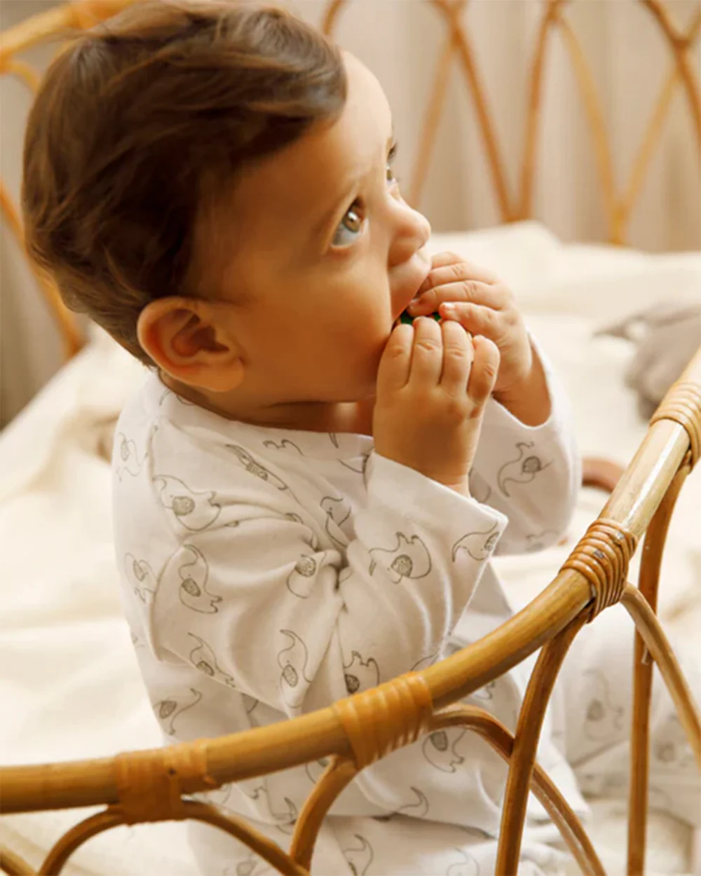 Cotton Bug White & Light Grey Sleepsuit-Elephant Print-100% Organic Cotton-For Infants - Image 7