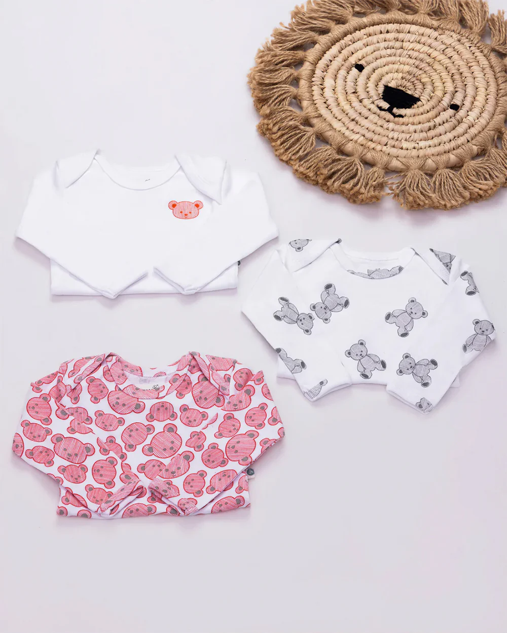 Cotton Bug White & Multicolor Bodysuit Sets with Caps-Organic Cotton-Teddy-Pack of 3-For Infants - Image 2