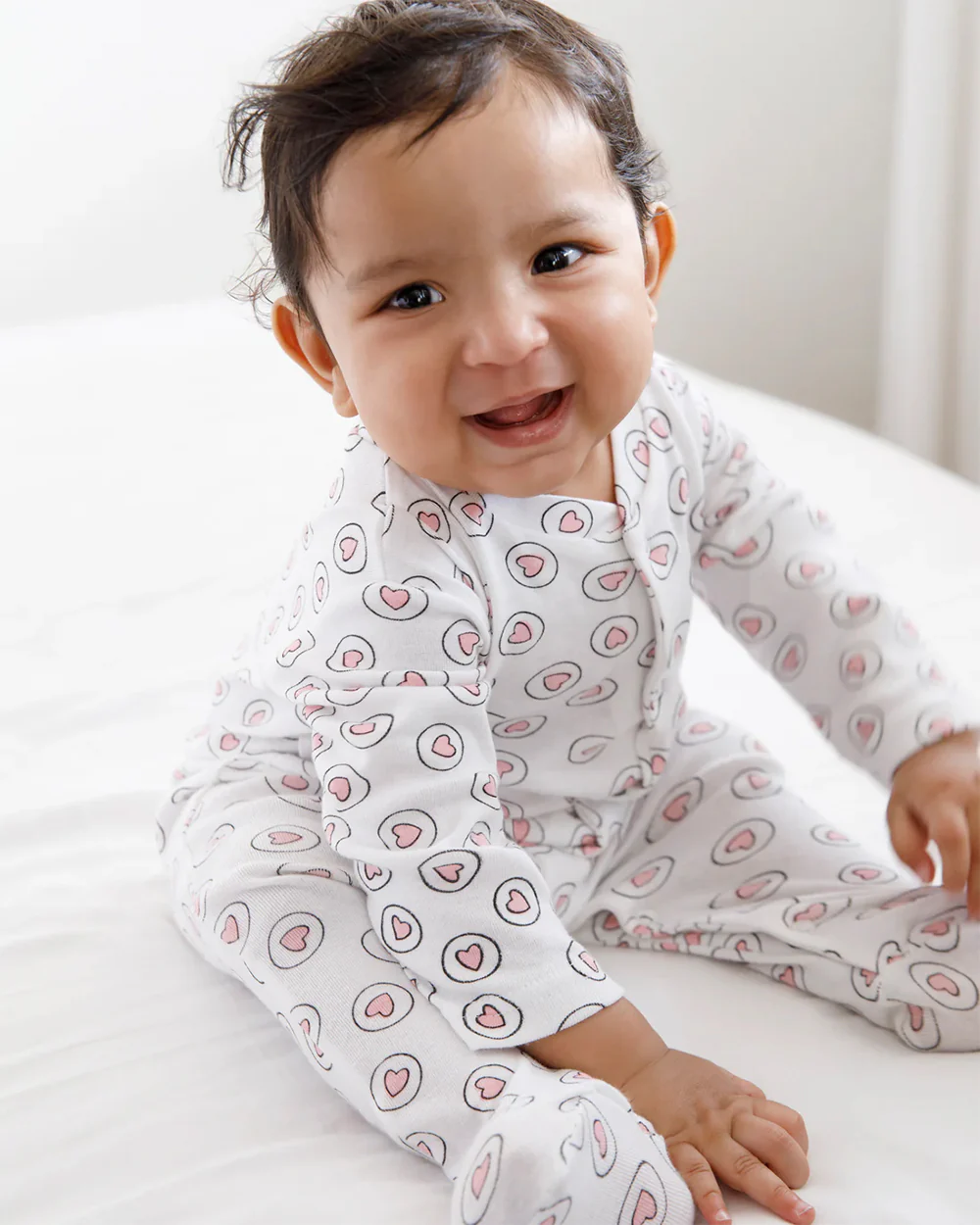 Cotton Bug White & Pink Sleepsuit-Heart Print-100% Organic Cotton-For Infants - Image 3