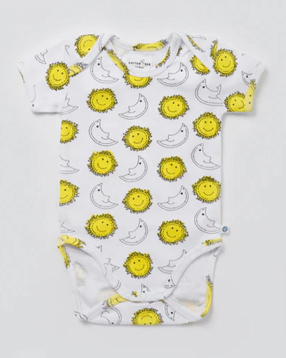 Cotton Bug White & Yellow Bodysuit-Sun & Moon-Organic Cotton-Half Sleeves-Pack Of 3-For Infants - Image 3