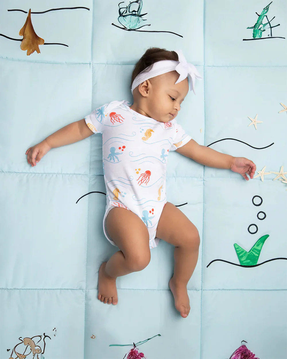 Cotton Bug White Bodysuit-Sea World-Organic Cotton-Half Sleeves-Pack of 3-For Infants - Image 21