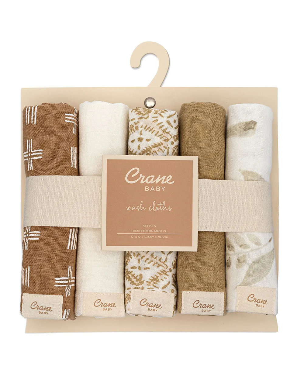 Crane Baby 100% Cotton Muslin Wash Cloth-Soft & Absorbent-Kendi-Pack of 5-For Infants - Image 2