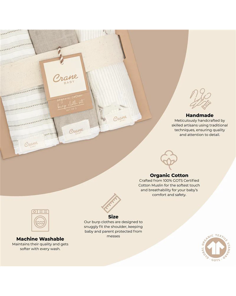 Crane Baby Burp Cloth Set-With Soft Muslin Front & Terry Back-Super Absorbent-Lightweight & Hypoallergenic-Avery Bunny-Pack of 3-For Infants - Image 6